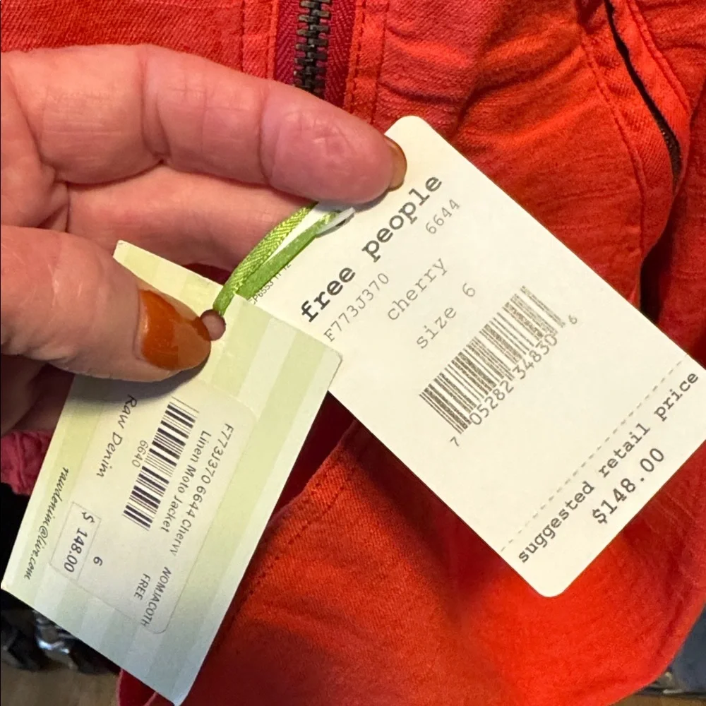 #38 free people cherry linen moto jacket women’s size 6 NWT - Picture 3 of 3